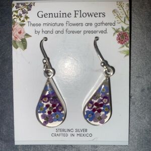 Genuine Flowers Silver Drop Earring handmade with real flowers teardrop earrings